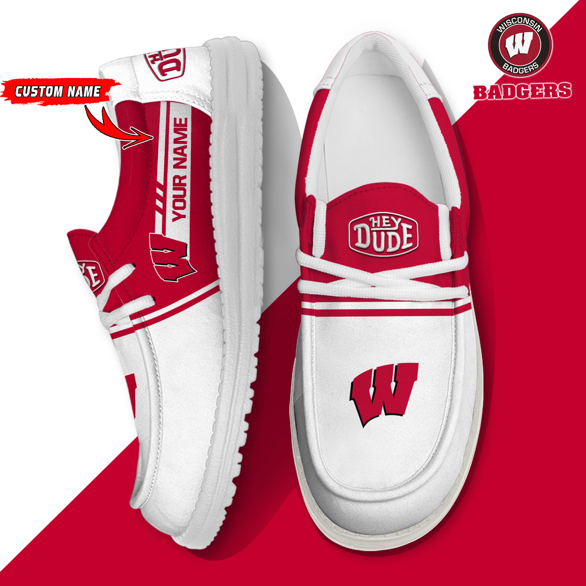 Wisconsin Badgers Personalized Hey Dude Shoes For Men And Women ST10906