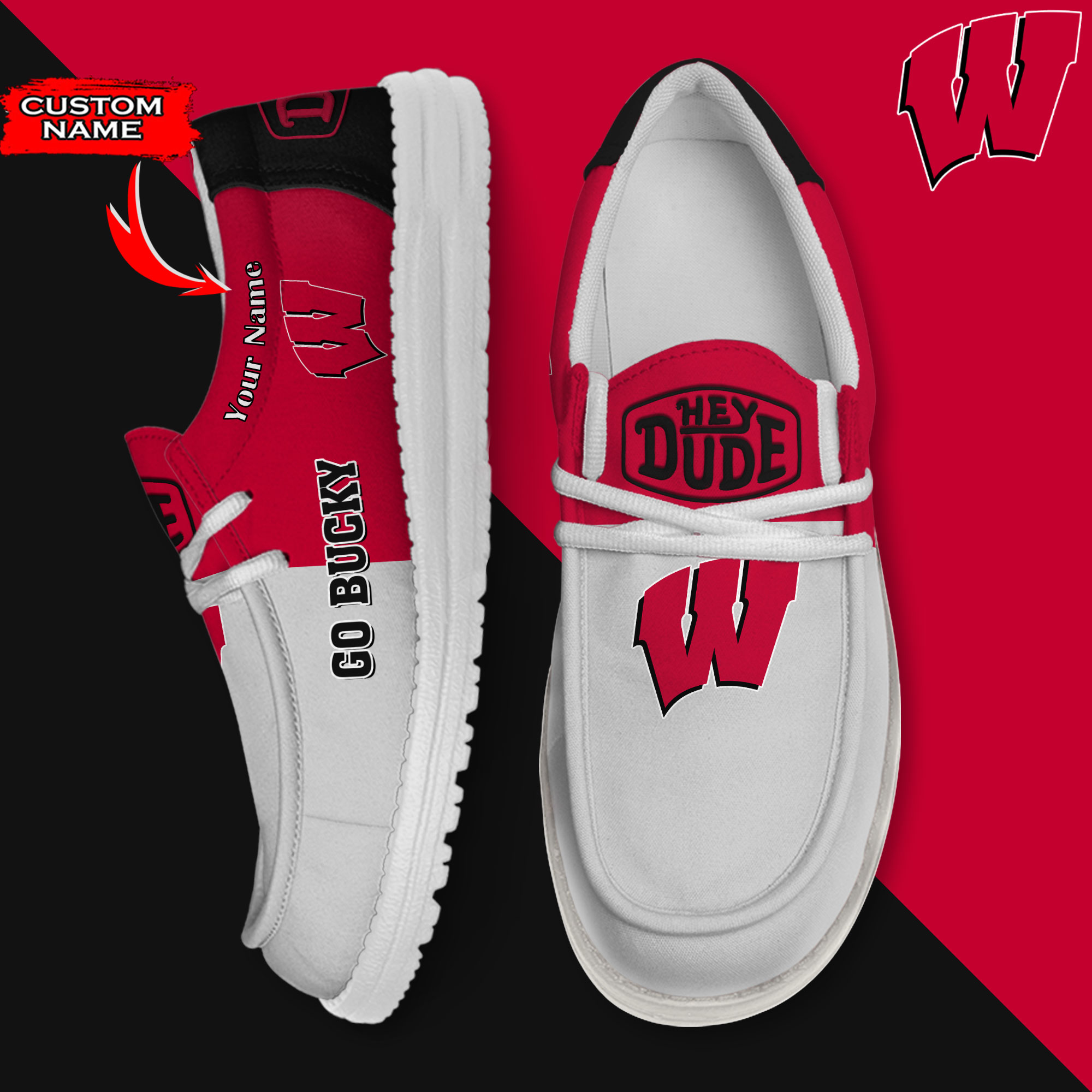 Wisconsin Badgers Personalized Hey Dude Shoes For Men And Women ST11291