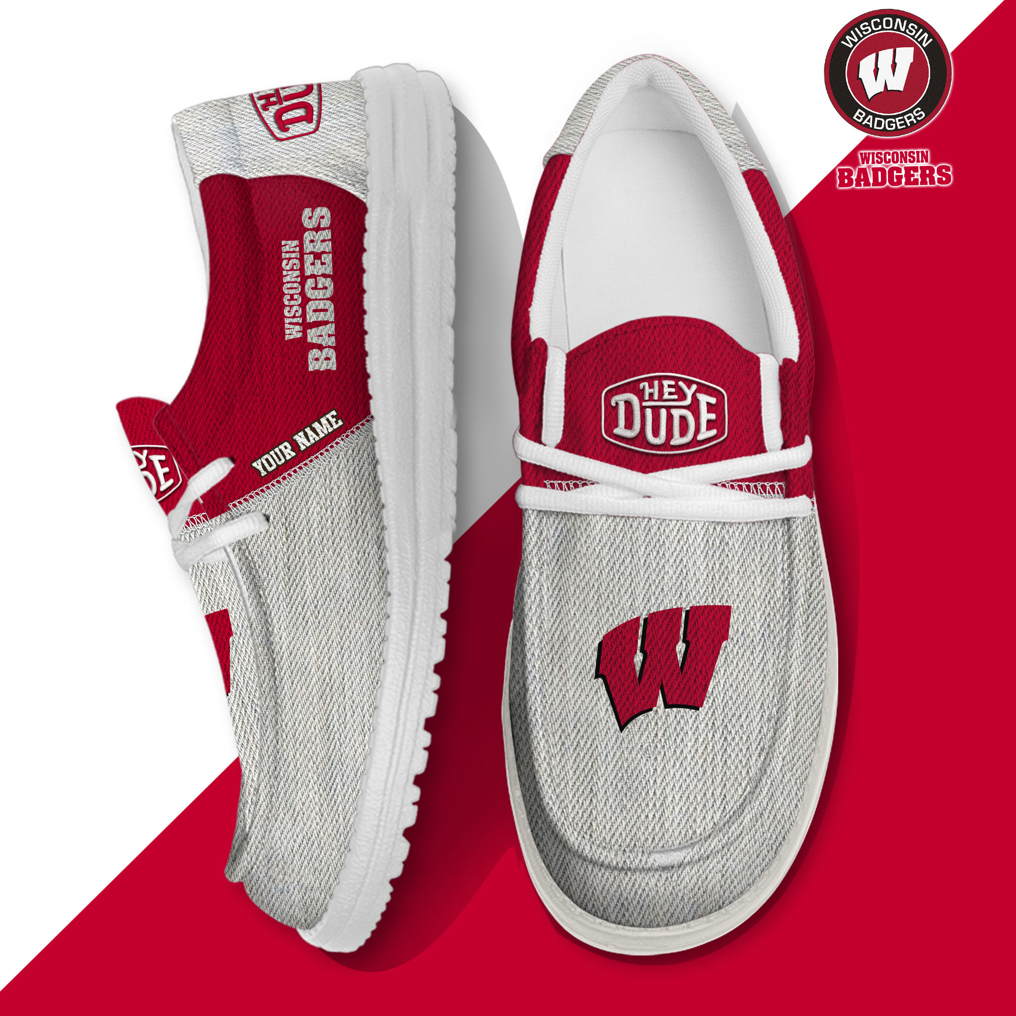 Wisconsin Badgers Personalized Hey Dude Shoes For Men And Women ST11420