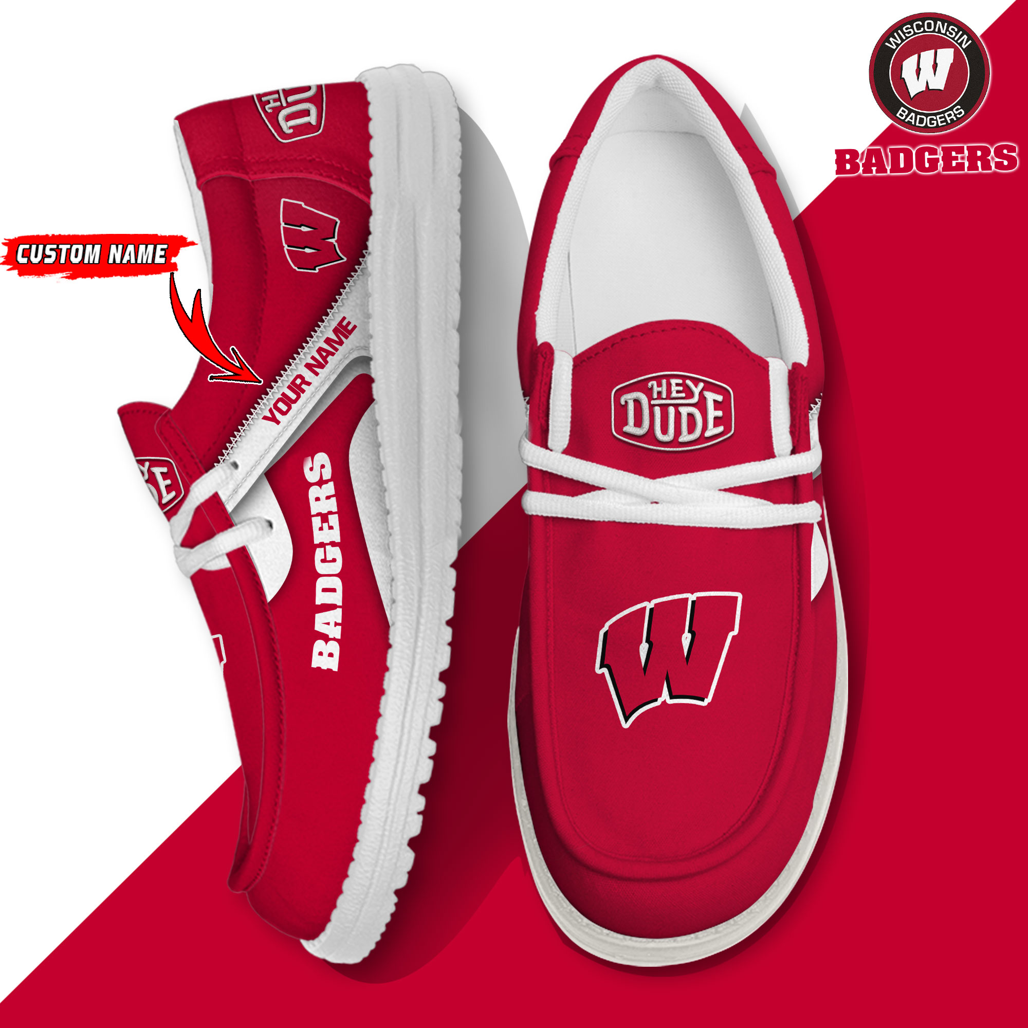 Wisconsin Badgers Personalized Hey Dude Shoes For Men And Women ST5350