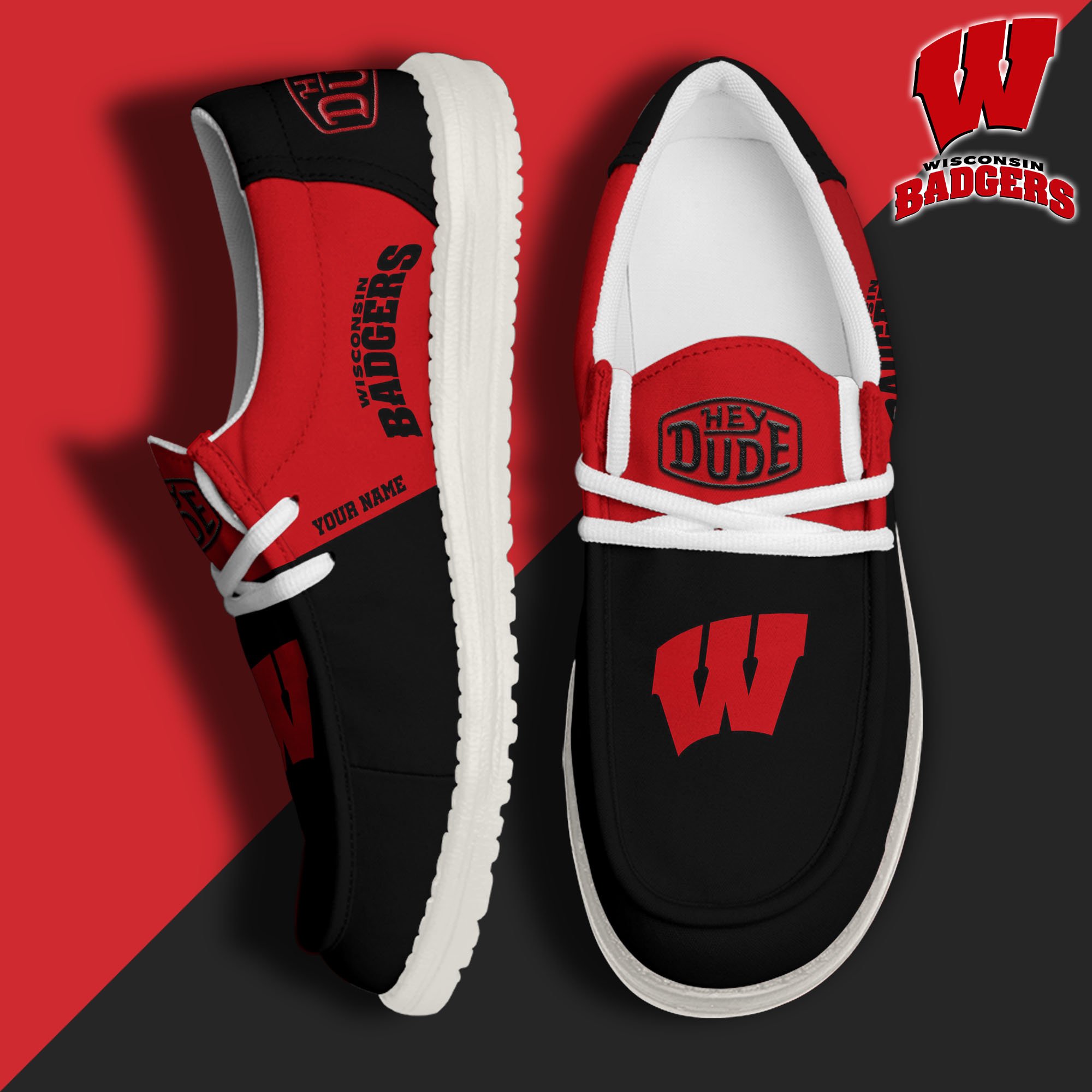 Wisconsin Badgers Personalized Hey Dude Shoes For Men And Women ST6521