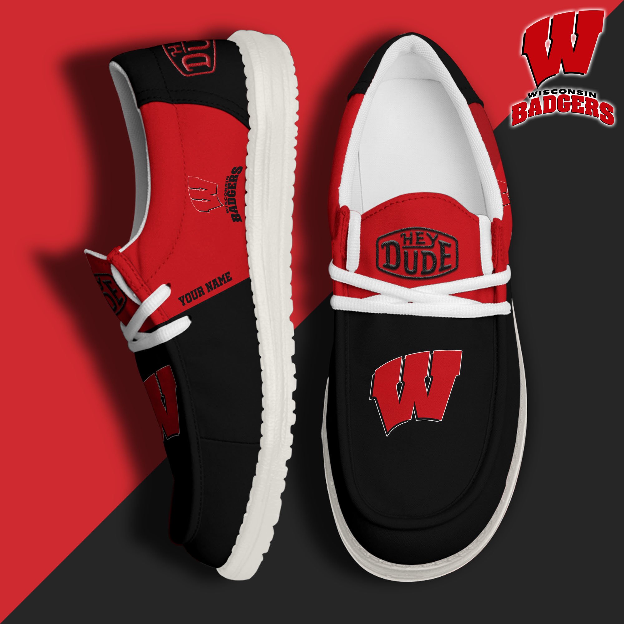 Wisconsin Badgers Personalized Hey Dude Shoes For Men And Women ST6922