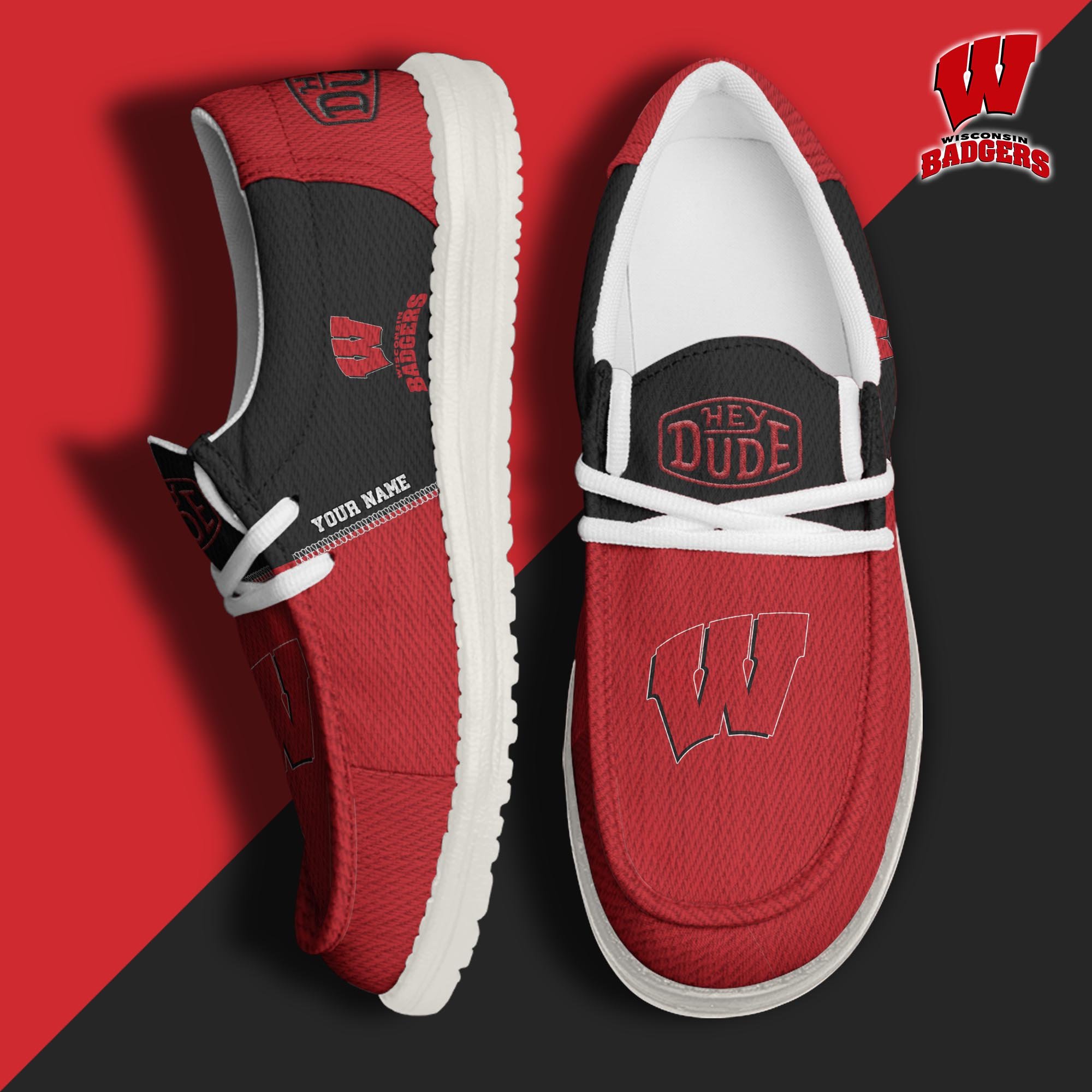 Wisconsin Badgers Personalized Hey Dude Shoes For Men And Women ST7188