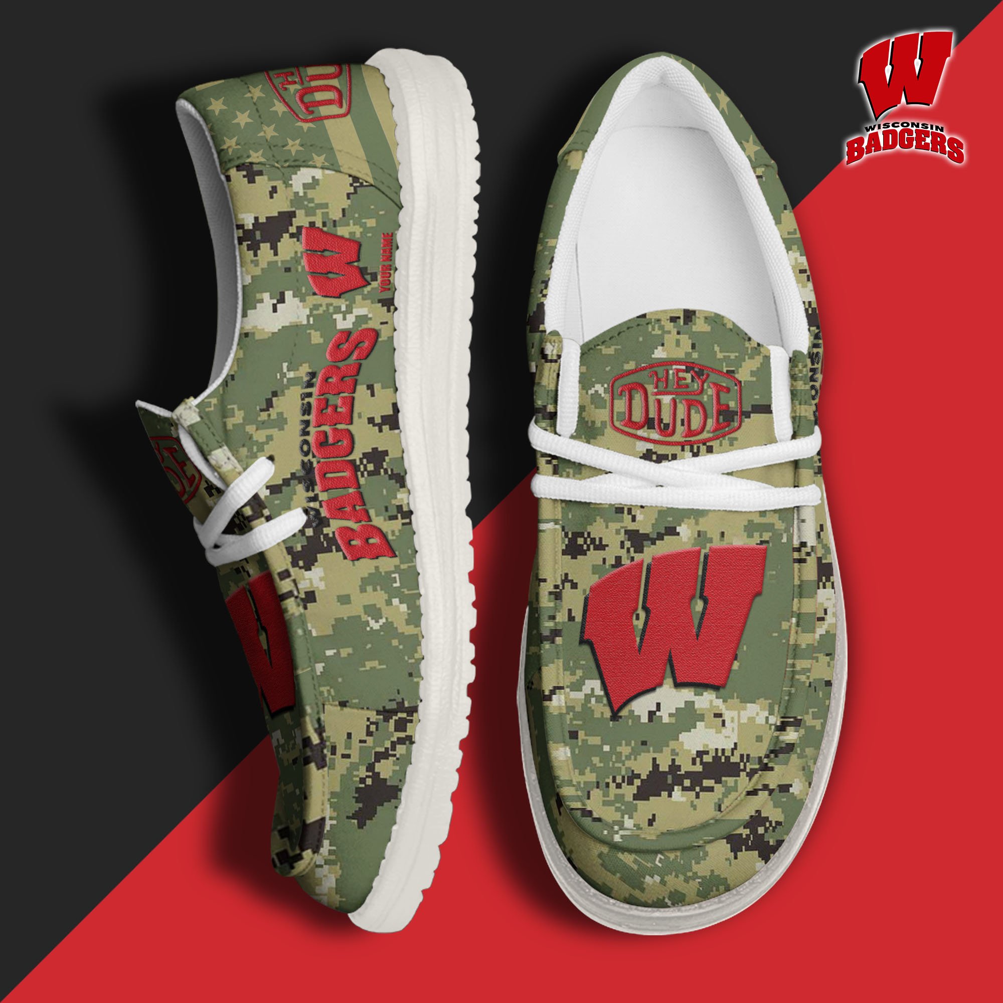 Wisconsin Badgers Personalized Hey Dude Shoes For Men And Women ST8469
