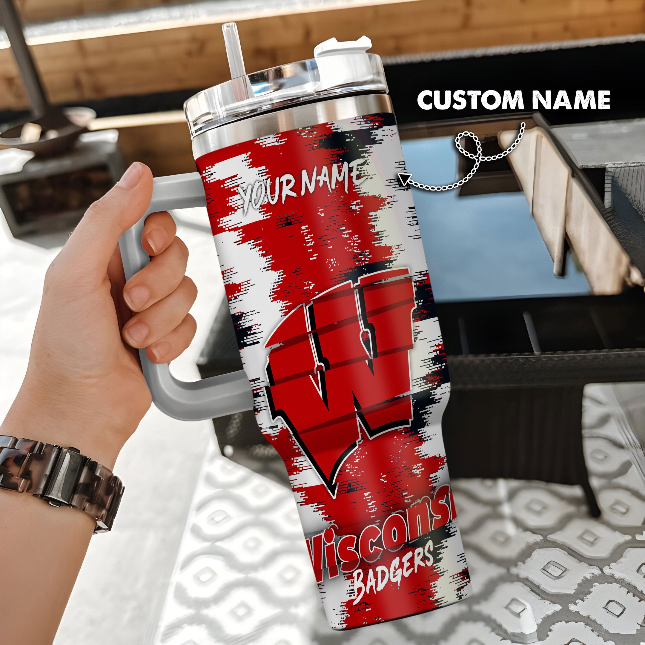 Wisconsin Badgers Stanley Tumbler Personalized Name St7562